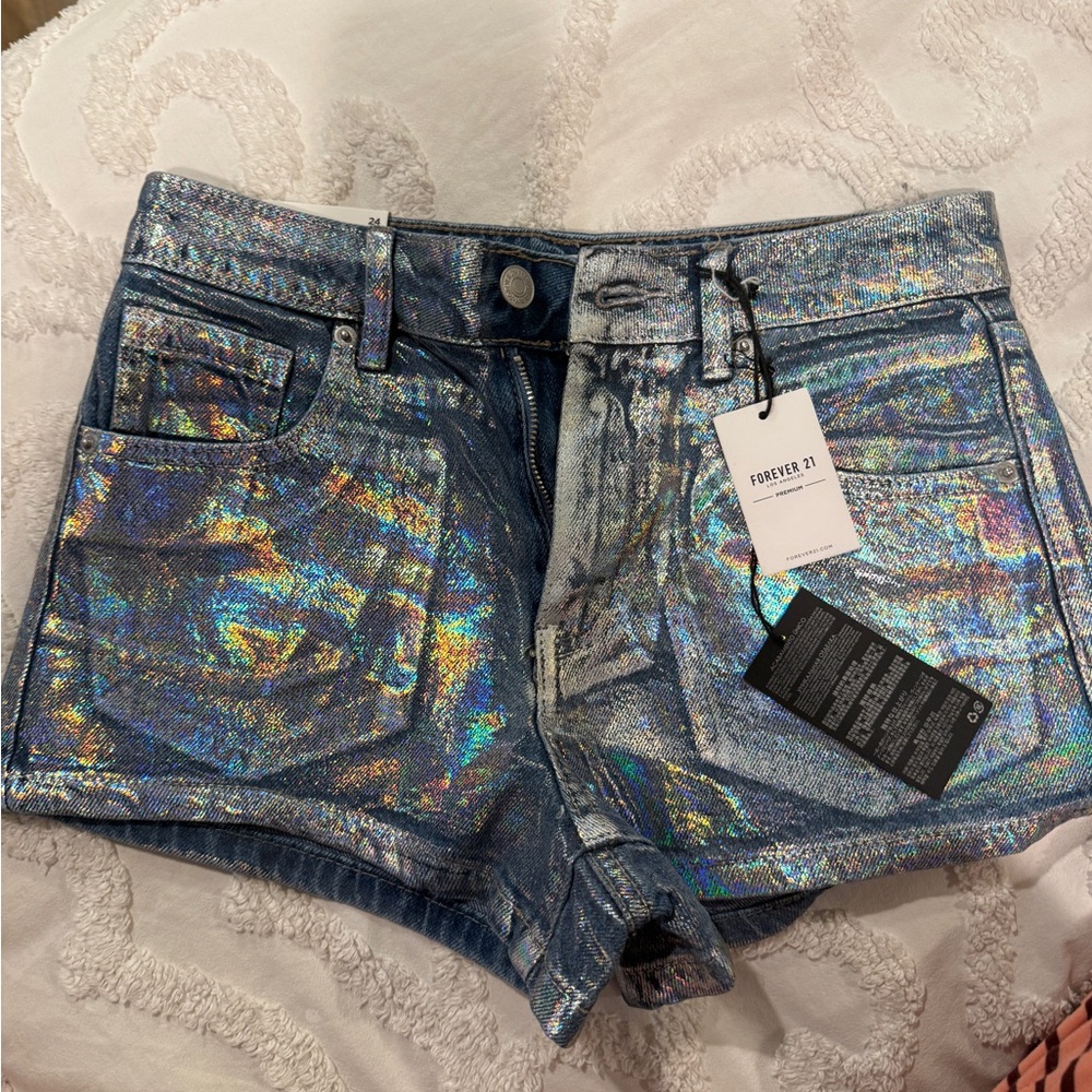 Forever 21 Silver Jean Shorts Distressed Style